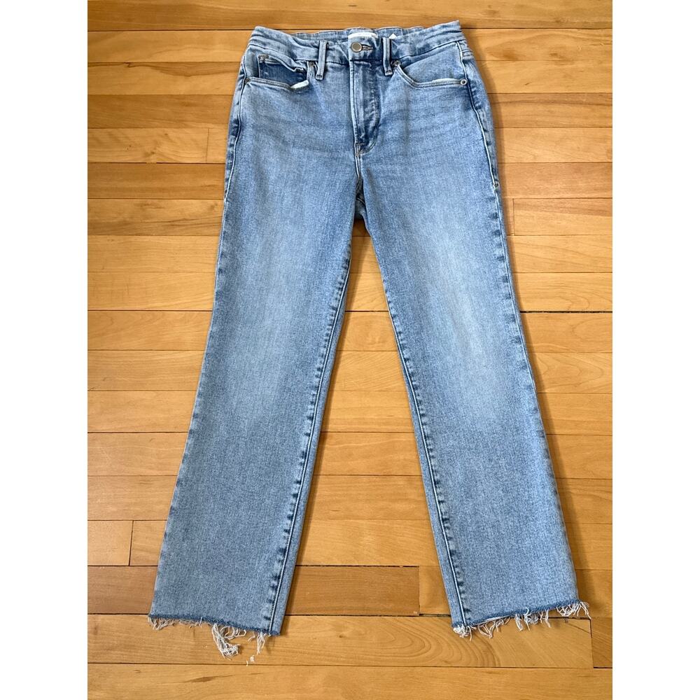 Good American Good Classic Slim Jeans Light Wash 2/26 Frayed EUC